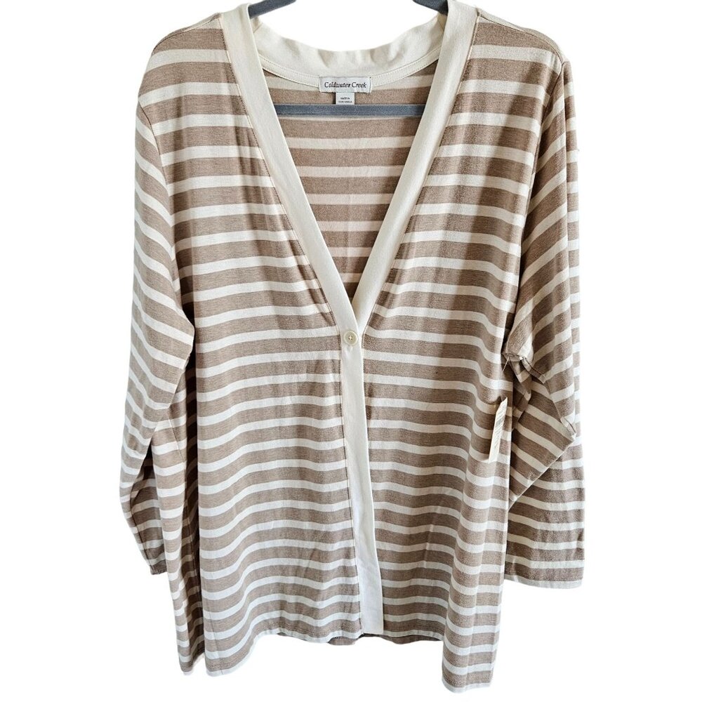 Coldwater Creek NWT Size 2X PrimaKnit Striped Cardigan Long One Button Preppy